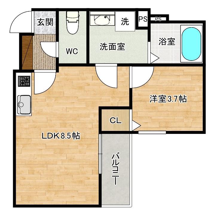 DORO片野(1LDK/3階)の間取り写真