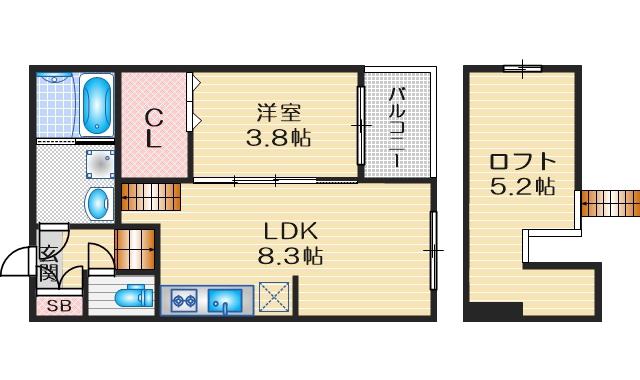 パルムズコート大阪曽根(1LDK/1階)の間取り写真