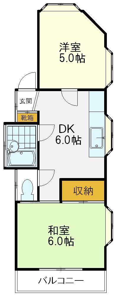エスエヌハイム(2DK/2階)の間取り写真