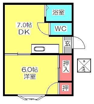 アートイン バイオレットハウス(1DK/1階)の間取り写真