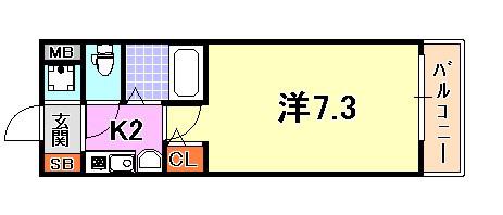 エステムコート新神戸エリタージュ(1K/6階)の間取り写真
