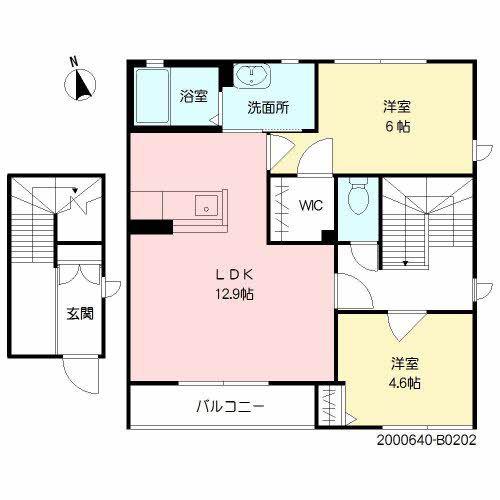 ラ・ルース若宮B(2LDK/2階)の間取り写真