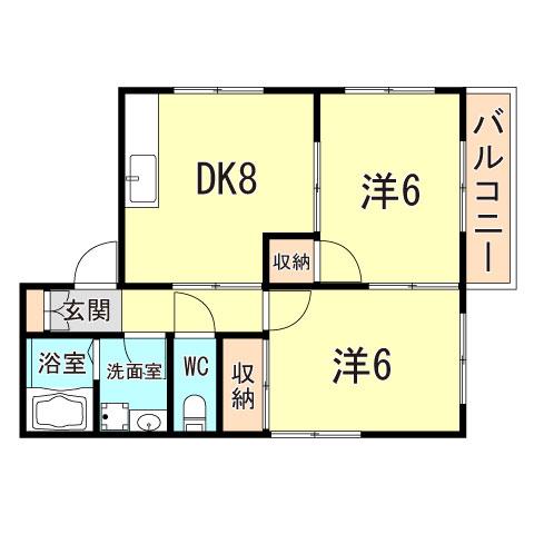 ネバーランド錦ヶ丘(2DK/1階)の間取り写真