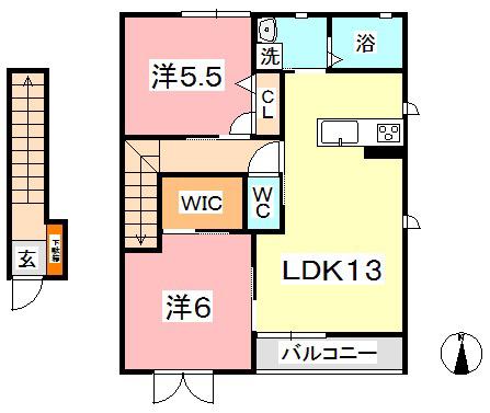 ラヴィル・エスト B(2LDK/2階)の間取り写真
