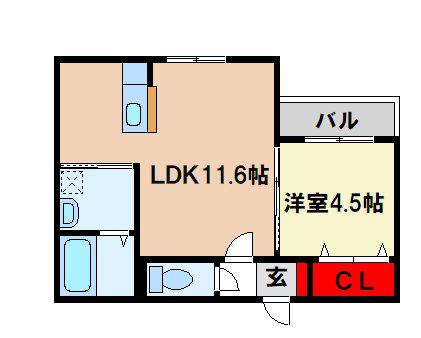 筑前町AP(1LDK/2階)の間取り写真