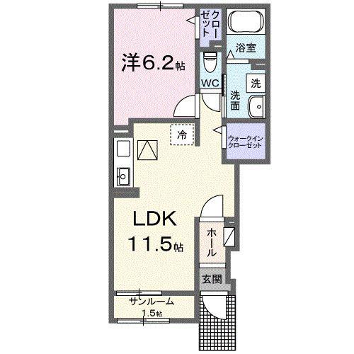 ウエスタン ヴィレッジI(1LDK/1階)の間取り写真