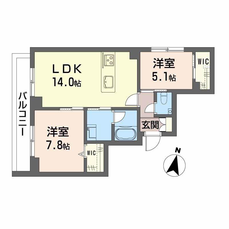 シャーメゾン東大利1丁目(2LDK/2階)の間取り写真
