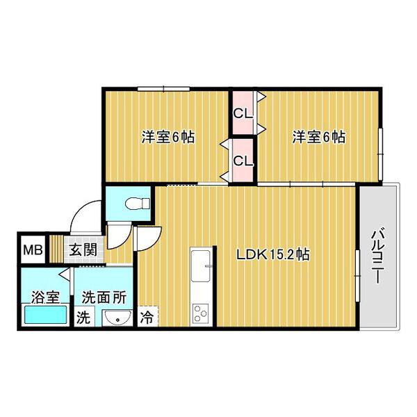 クラリス高鷲(2LDK/2階)の間取り写真