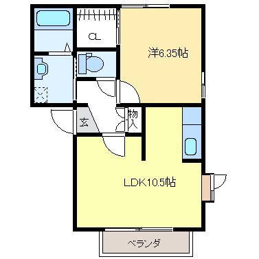ビィブレ(1LDK/2階)の間取り写真
