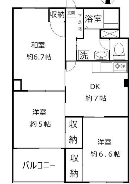 目白ビル(3DK/7階)の間取り写真