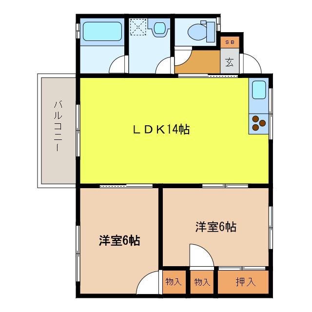 メゾン高千帆AB(2LDK/2階)の間取り写真