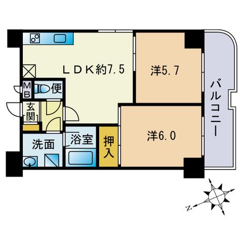 フォーラム姪浜エミネンス(2DK/6階)の間取り写真