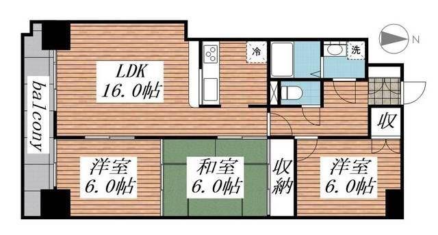 近鉄名古屋線 戸田駅(愛知) 徒歩8分 14階建 築32年(3LDK/6階)の間取り写真