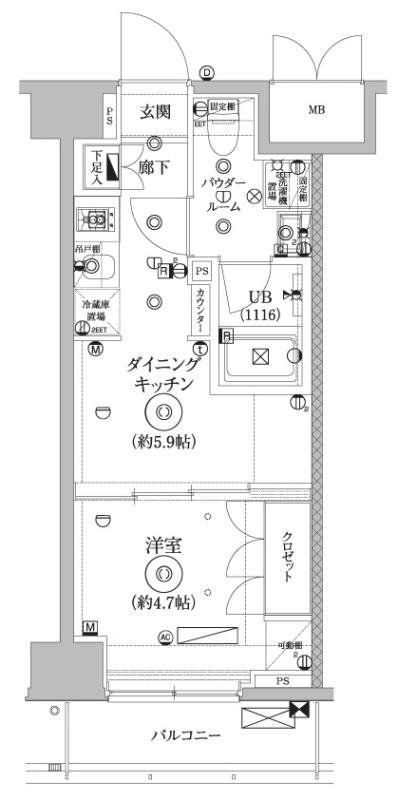 セジョリ墨田イーストIII(1DK/9階)の間取り写真
