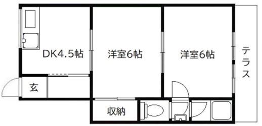 草野豊津文化A・B棟(2DK/1階)の間取り写真