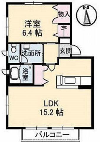 オレンジテラスB棟(1LDK/2階)の間取り写真