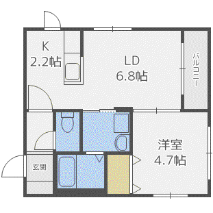 アスールN16(1LDK/2階)の間取り写真