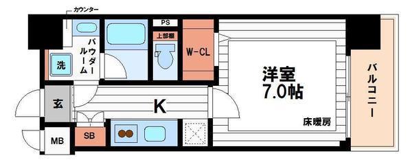 アーバネックス谷町II(1K/4階)の間取り写真
