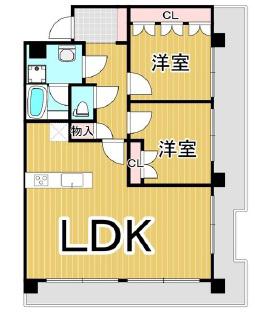 エルザグレース堀江タワー(2LDK/6階)の間取り写真