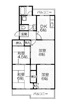 城の宮第一(3LDK/4階)の間取り写真