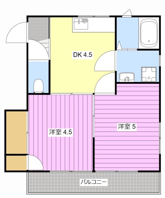 ウエストハイツ木下(2DK/1階)の間取り写真