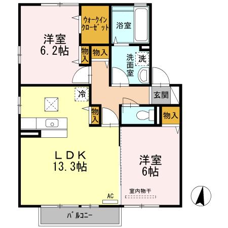 エスパース深津(2LDK/1階)の間取り写真