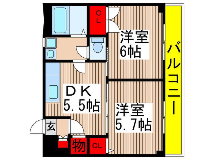 アベニューゆりの木II(2DK/3階)の間取り写真