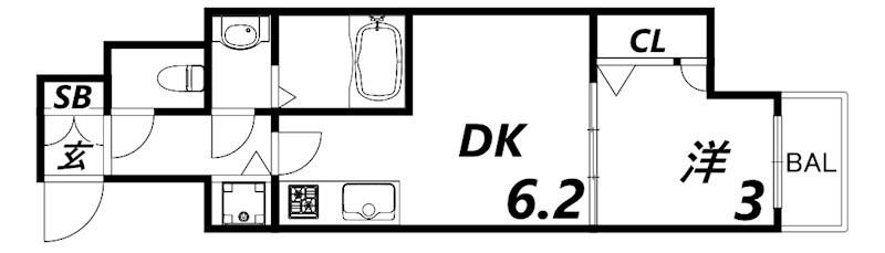 エスリード大阪セレスティア(1DK/3階)の間取り写真