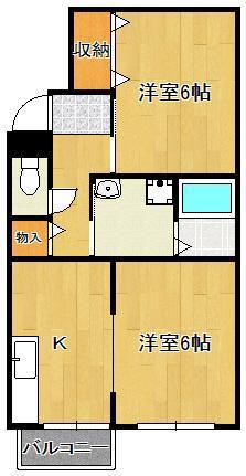 ヴィーヴル本城(2K/2階)の間取り写真
