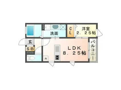 南塚口橋本セントラル(1LDK/2階)の間取り写真
