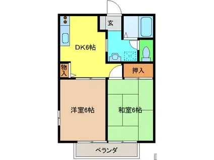 メゾンドワカバヤシB棟(2DK/1階)の間取り写真