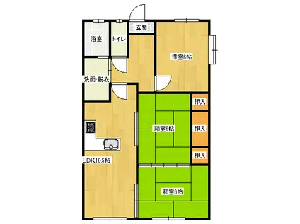 コーポ翔 P1台付(3LDK/3階)の間取り写真