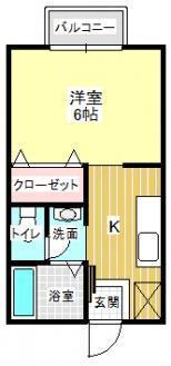 ビーライン菜園場(1K/1階)の間取り写真