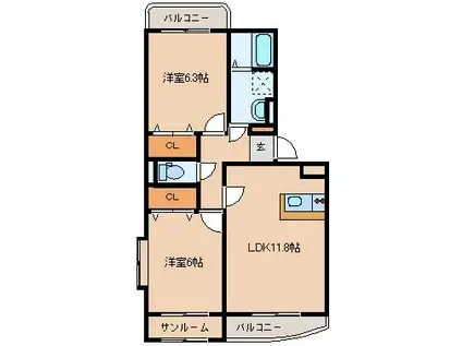 ユーミーマンション カシマ(2LDK/3階)の間取り写真