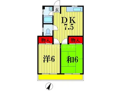 八柱第二京葉ハイツ(2DK/4階)の間取り写真