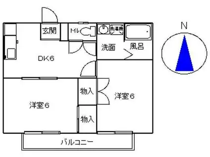 ジュネス田沼(2DK/2階)の間取り写真