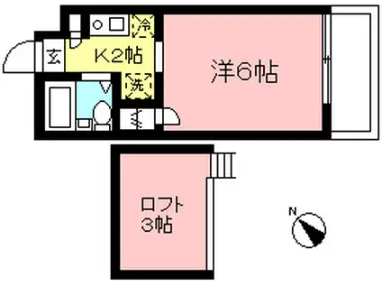 小田急線 狛江駅 徒歩5分 2階建 築29年(1K/2階)の間取り写真