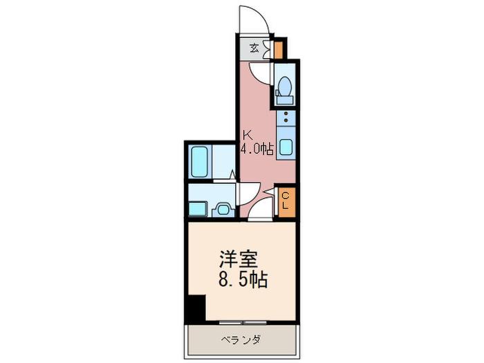 プレステ-ジレジデンス黒崎(1K/2階)の間取り写真