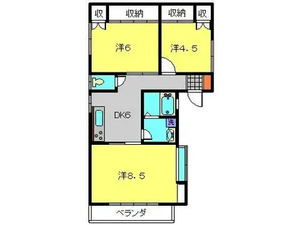 ＪＲ南武線 川崎新町駅 徒歩8分 2階建 築40年(3DK/2階)の間取り写真
