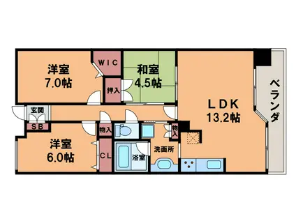 カスタリア阿倍野(3LDK/2階)の間取り写真