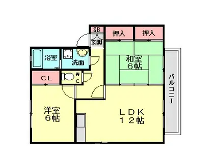 サパン長谷川 B棟(2LDK/1階)の間取り写真