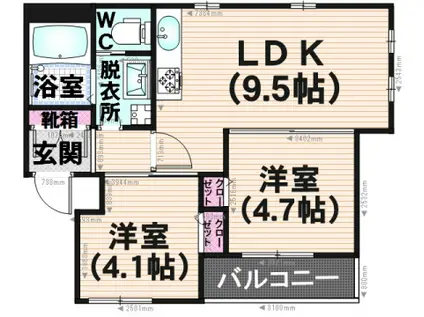 プレストフォーマ平尾(2LDK/3階)の間取り写真