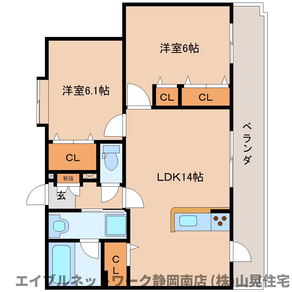静岡鉄道静岡清水線 県総合運動場駅 徒歩34分 4階建 築15年(2LDK/3階)の間取り写真