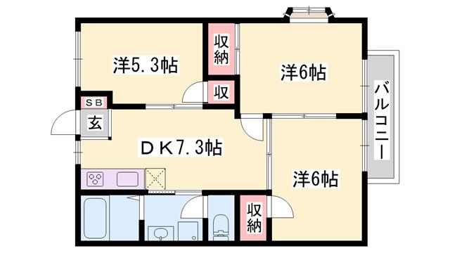 玲巧ーハイツ1(3DK/2階)の間取り写真