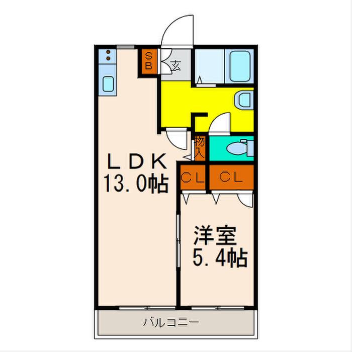 ルシェルブルー大城B棟(1LDK/1階)の間取り写真