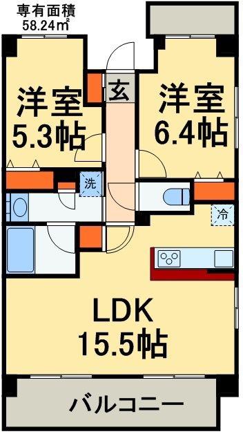 グラヴェル幕張(2LDK/1階)の間取り写真