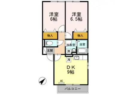 シャトレー21B棟(2DK/2階)の間取り写真