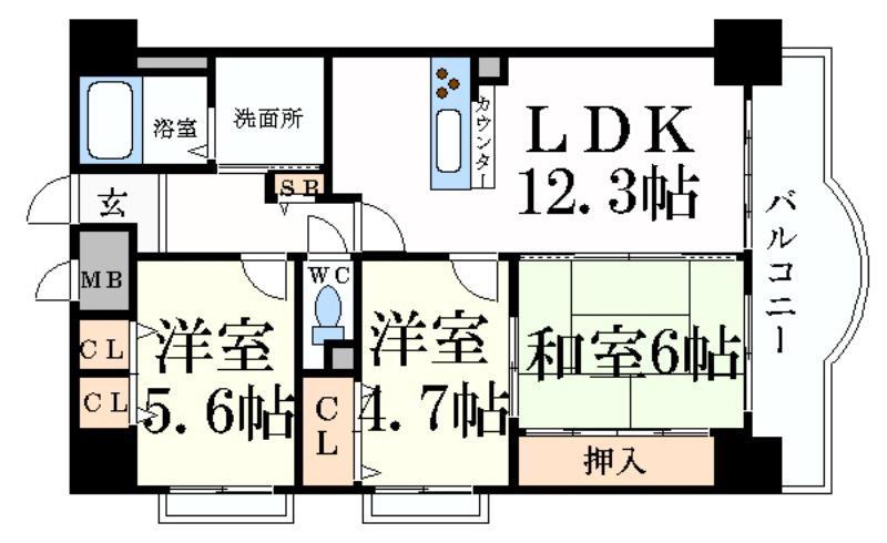 メゾンドール姫路英賀保(3LDK/6階)の間取り写真