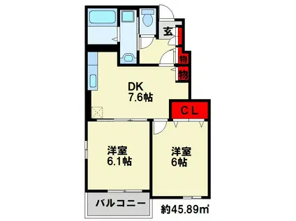 パストラル レーンB(2DK/1階)の間取り写真