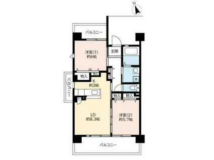 UR浜甲子園なぎさ街 30号棟(2LDK/5階)の間取り写真